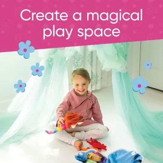 HearthSong Mermaid Blue Scalloped Gauze Canopy with LED Lights and Decorative Applique and cute Shells and Starfish image {1}