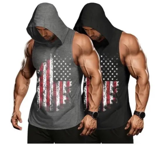 COOFANDY Men's 2 Pack Workout Hooded Tank Tops Bodybuilding Muscle Cut Off T Shirt Sleeveless Gym Hoodies S-XXXL image {11}