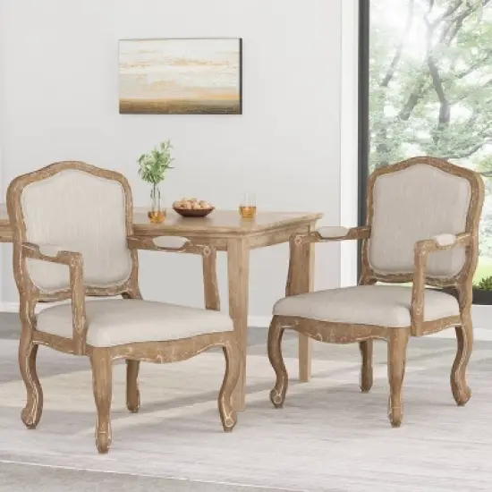 Set of 2 Andrea French Country Wood Upholstered Dining Armchairs - Christopher Knight Home image {1}