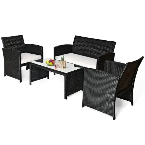 Costway 8PCS Patio Rattan Furniture Conversation Set Cushioned Sofa Table Garden Black image {9}