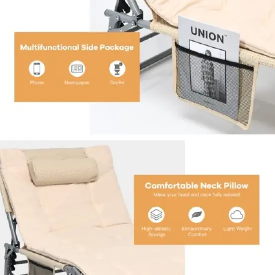 Tangkula 4-Level Oversize Folding Chaise Lounge Adjustable Outdoor Beach with Removable Cushion image {5}