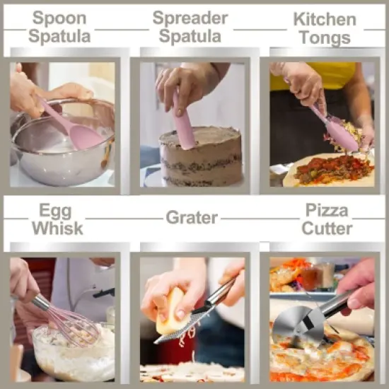 Itopfox Silicone Cooking Kitchen Utensil Set, 43 Pcs Pink Cooking Utensils with Turner, Tongs, Spoon, Spatula, Heat Resistant for Nonstick Cookware image {4}