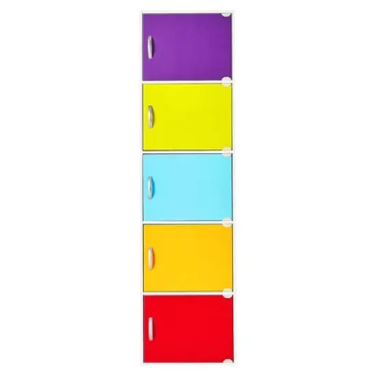 Hodedah HID5 High Quality 5 Shelf Home, Office, and School Enclosed Organization Storage 59 Inch Tall Slim Bookcase Cabinets, Rainbow Finish image {2}