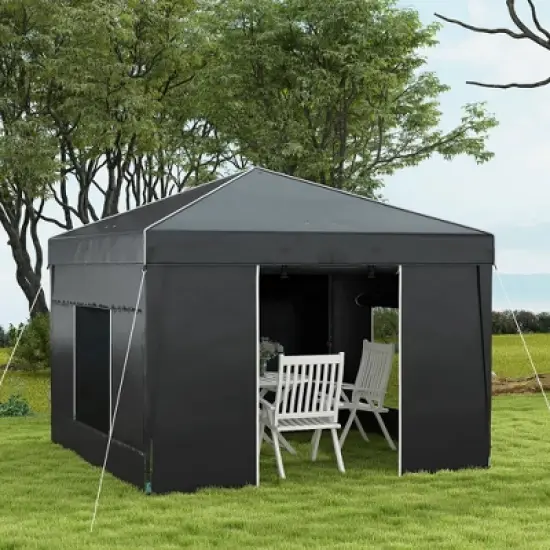 Gulches 9.7' x 9.7' Pop Up Canopy with Sidewalls, Portable Tent with 2 Mesh Windows & Reflective Strips, Includes Carry Bag for Outdoor Events (Black) image {8}