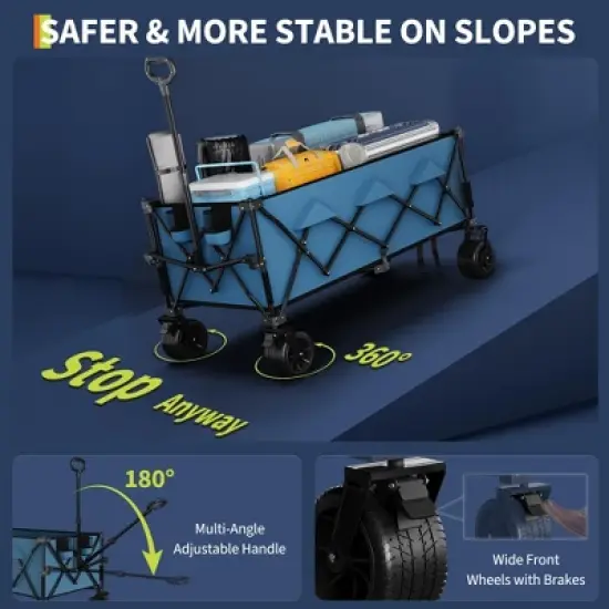 Collapsible Utility Wagon Cart with All Terrain Wheels, Heavy Duty Foldable Wagon, 460 lb Capacity, Portable for Beach Camping image {6}