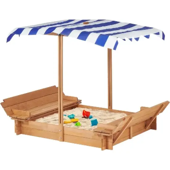 KTMBDW Wooden Sandbox with Lid, Kids Sandbox with Canopy Outdoor, Sandboxes with Covers Foldable Bench Seats for Backyard, Gift for Ages 2-8 image {9}