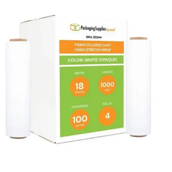 PSBM 4 Rolls Dark White Cast Hand Pallet Stretch Wrap 18" x 1000 Ft. x 100 Gauge image {1}