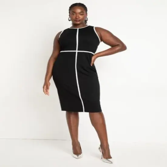 ELOQUII Women&rsquo;s Plus Size Sleeveless Piped Workwear Dress image {4}