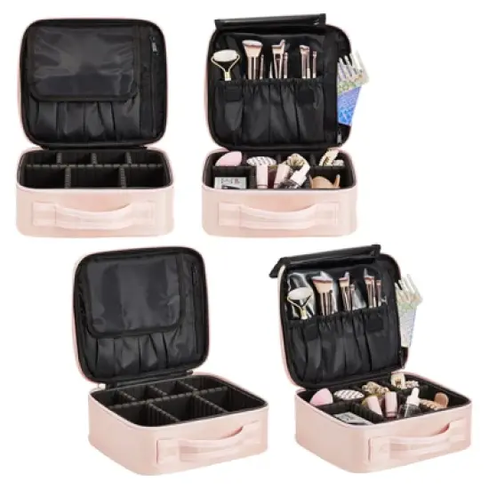 Glamlily Pink Makeup Organizer Travel Case Bag for Cosmetics Make Up, 10.2 x 9.4 x 3.7 in image {2}