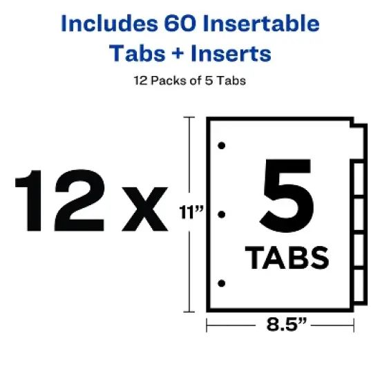 Avery Insertable Dividers for 3 Ring Binders, 5 Tabs per Set, Multicolor Big Tab, Buff Paper with Gold-Reinforced Holes (11121) image {4}