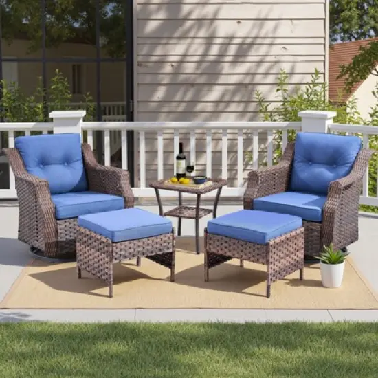 Buenhomino 9PCS Patio Furniture Set, Outdoor Wicker Sofa with Swivel Rocking Chairs Set of 4, Ottomans,Thick Cushions,Rattan Conversation Set image {1}