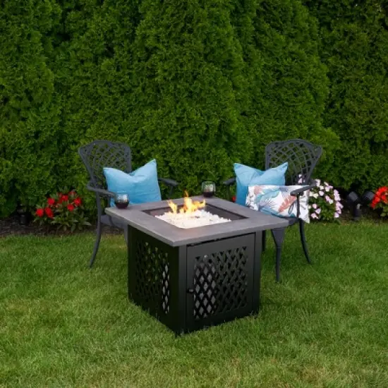 Endless Summer Charles 30 Inch Square Outdoor UV Printed 50,000 BTU LP Gas Fire Pit​ Table with Faux Concrete Mantel and Stamped Steel Base image {1}
