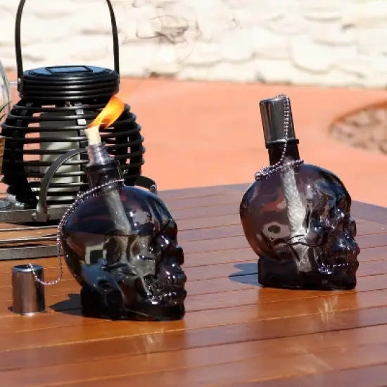 Sunnydaze Grinning Skull Glass Tabletop Torches image {4}
