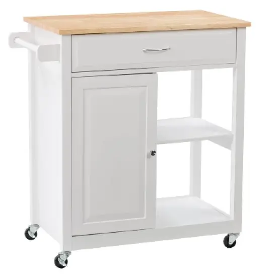 Sage Wood Kitchen Cart with Cupboard White - CorLiving image {1}
