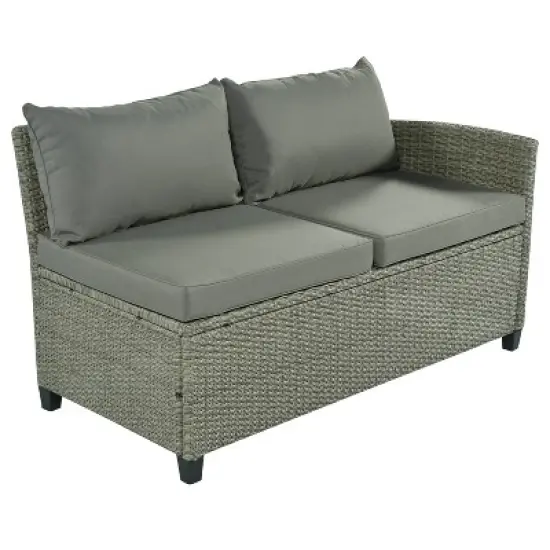 5pc Outdoor Wicker Conversation Set with Loveseats, Sofa, Arm Chair & Coffee Table - Gray - GODEER image {5}