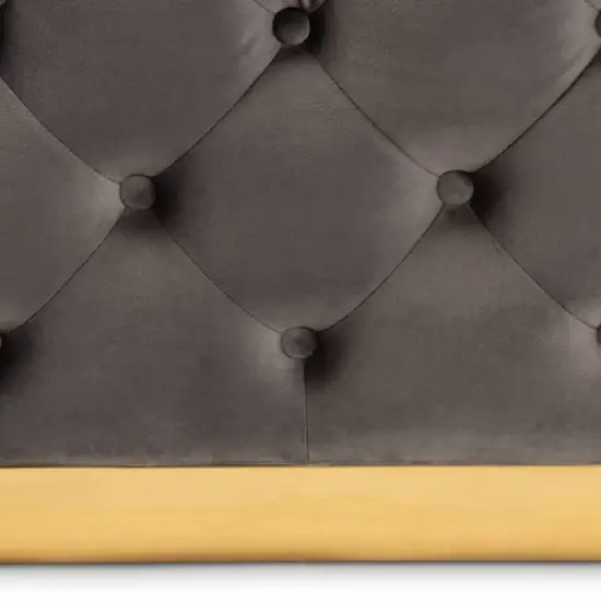 Verene Velvet Upholstered Square Cocktail Ottoman Gray/Gold - Baxton Studio image {3}
