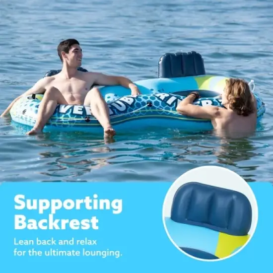 Joyfy 2-Person Sturdy River Pool Tubes with 2 Cup Holders & Removable Cooler, Inflatable Pool Float Rafts for Adults, Heavy Duty Swimming Rings image {1}