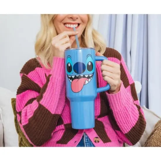 Silver Buffalo Disney Lilo & Stitch Face Stainless Steel Tumbler With Handle | Holds 40 Ounces image {6}