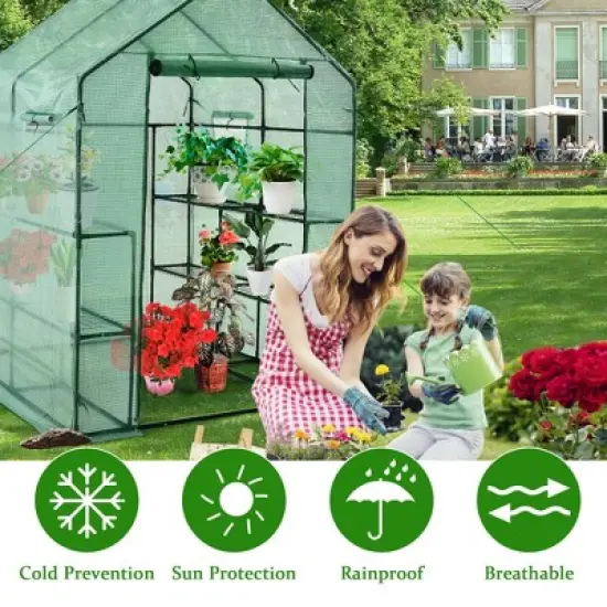 Costway Walk-in Greenhouse 56''x56''x77'' Gardening w/Observation Windows 2 Tier 8 Shelves image {3}