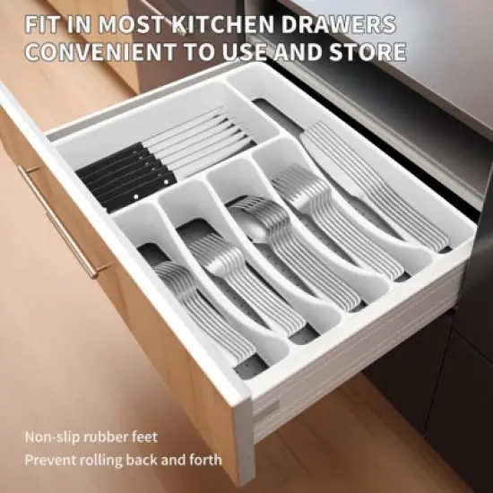 Itopfox 53-Piece Stainless Steel Flatware Set for 8 with Drawer Organizer, Includes Spoons, Forks, Steak Knives & Serving Utensils, Mirror Polished image {1}