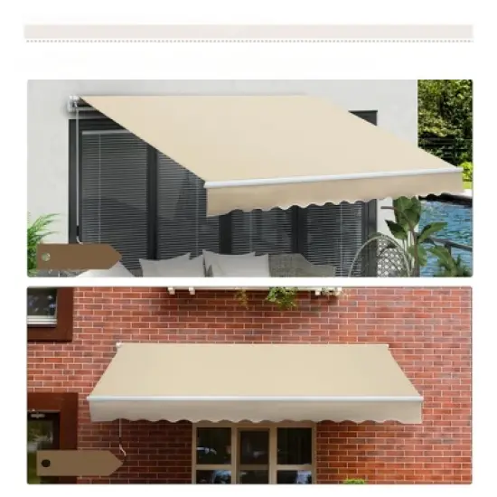 DSVIMOY Retractable Awning, 12'*8' Patio Awnings with Manual Crank Handle for Deck, Yard, Cream White, 141.75"*98.5"*58.25" image {4}