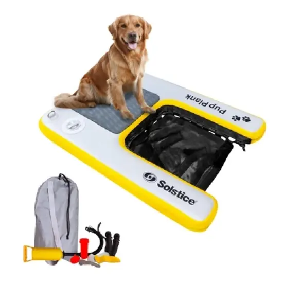 Solstice Inflatable Pup Plank Mini Dog Ramp Water Float Ladder Step for Fishing Boat Docks with Storage Bag, for Small Sized Breeds, Multicolor image {6}