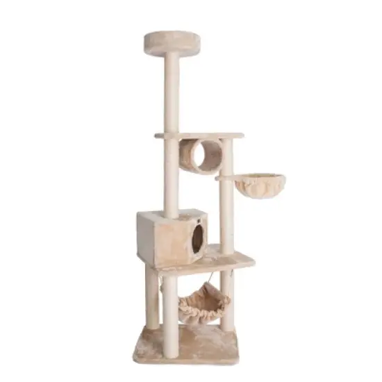 Armarkat 72" H Pet Real Wood Cat Tower, Tower EntertaInment Furniture With Lounge Basket, Perch, A7204 image {8}