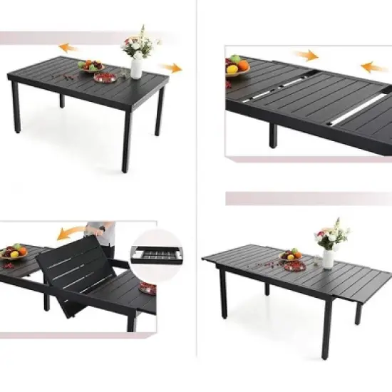 9pc Patio Dining Set with Expandable Steel Table & 360 Swivel Sling Arm Chairs - Captiva Designs image {1}