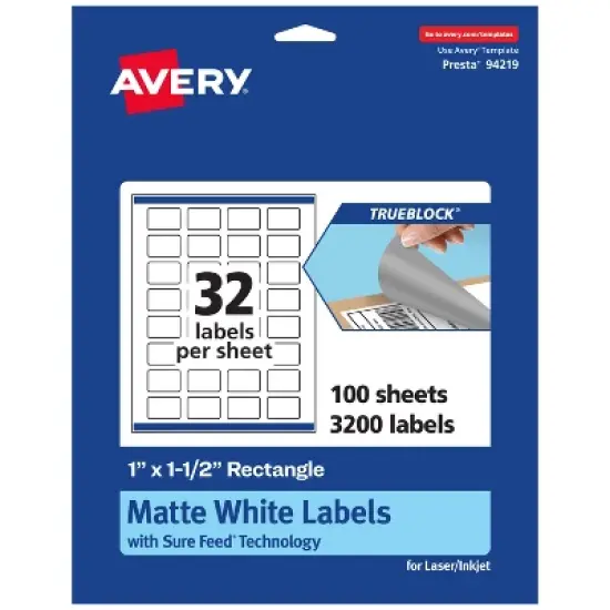 Avery TrueBlock Matte White Paper Labels,  1" x 1-1/2" Rectangle image {7}