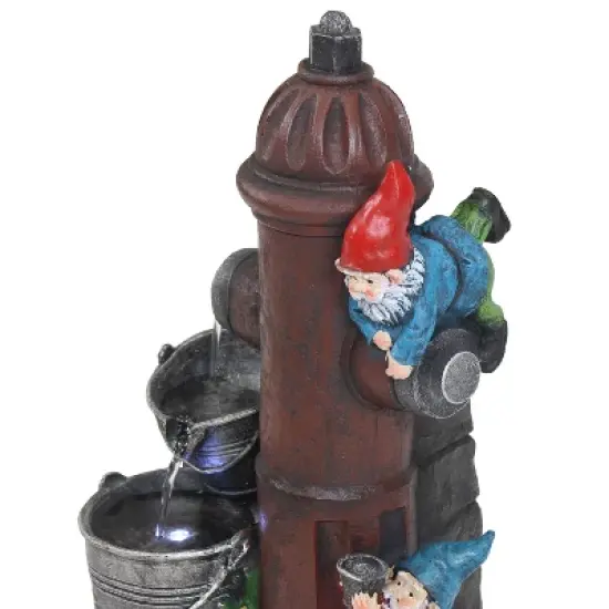 Sunnydaze 16"H Electric Polyresin Gnomes Climbing Fire Hydrant Outdoor Water Fountain with LED Light image {3}