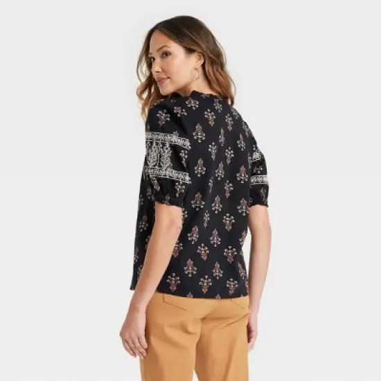 Women's Short Sleeve Embroidered Blouse - Knox Rose&trade; Black image {1}