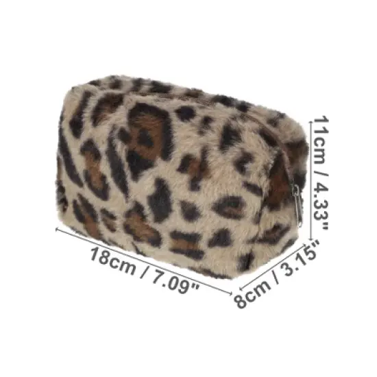 Unique Bargains Durable Leopard Print Makeup Bag Brown 1 Pc image {1}