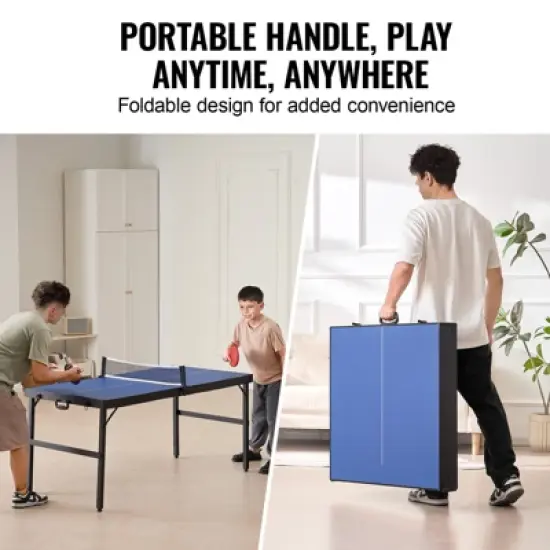 VEVOR Ping Pong Table, Mid-Size Table Tennis Game, Indoor MDF Table Tennis Table, Foldable Portable Complete Ping Pong Table Set with Net, 2 Paddles image {3}