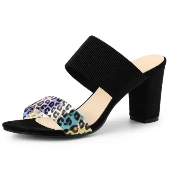 Allegra K Women's Leopard Printed Block Heeled Slide Sandals image {8}