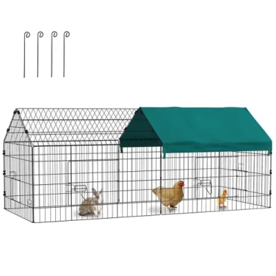 PawHut Small Animal Playpen, Pet Playpen Yard Fence for Rabbits, Chicken, Chinchillas with Roof for Indoor Outdoor image {7}
