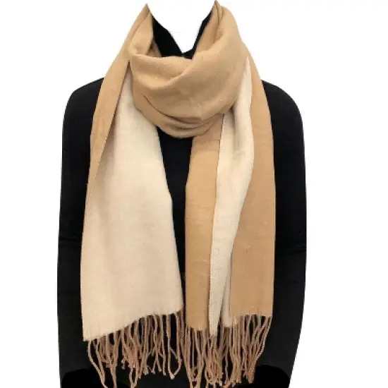 Wrapables Soft Cashmere Feeling Scarf, Large Two-Tone Winter Scarf Wrap Shawl, Camel / Beige image {1}