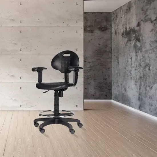 22"-32" Adjustable Height Polyurethane Task Office Chair with Arms Black- Hampden Furnishings image {16}