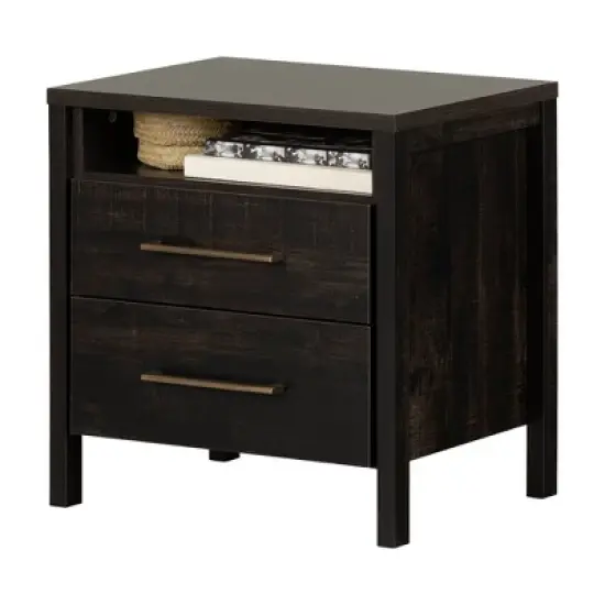 Gravity 2 Drawer Nightstand Rubbed Black - South Shore image {9}