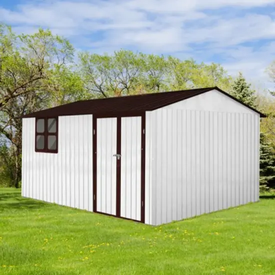 GDFStudio Richards Modern 148" Outdoor Metal Waterproof Storage Sheds with Window image {2}