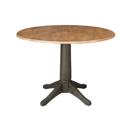 42" Round Dual Drop Leaf Dining Table with 2 Slat Back Chairs Hickory/Washed Coal - International Concepts image {2}
