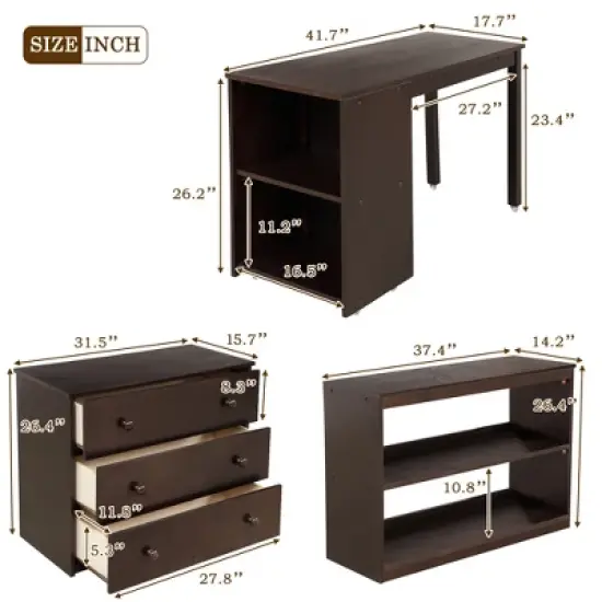 Low Twin Loft Bed with Cabinet and Rolling Portable Desk - ModernLuxe image {3}
