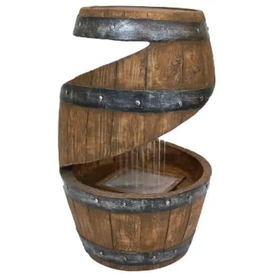 Sunnydaze 25"H Electric Resin Spiraling Barrel Outdoor Water Fountain with LED Lights image {6}