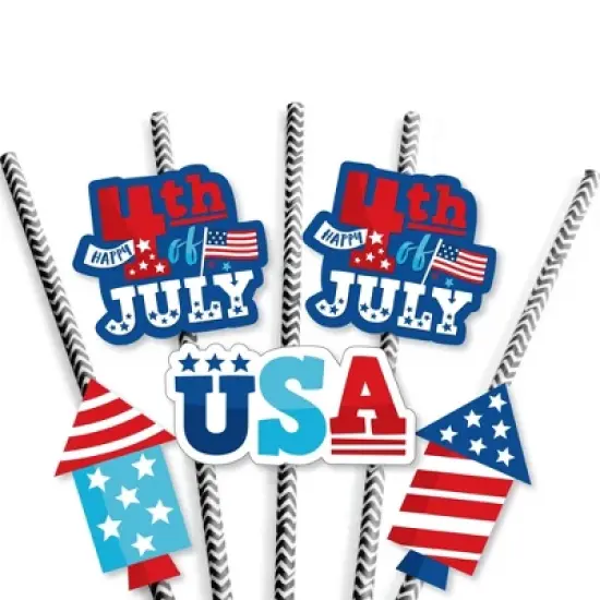 Big Dot of Happiness Firecracker 4th of July - Paper Straw Decor - Red, White and Royal Blue Party Striped Decorative Straws - Set of 24 image {4}