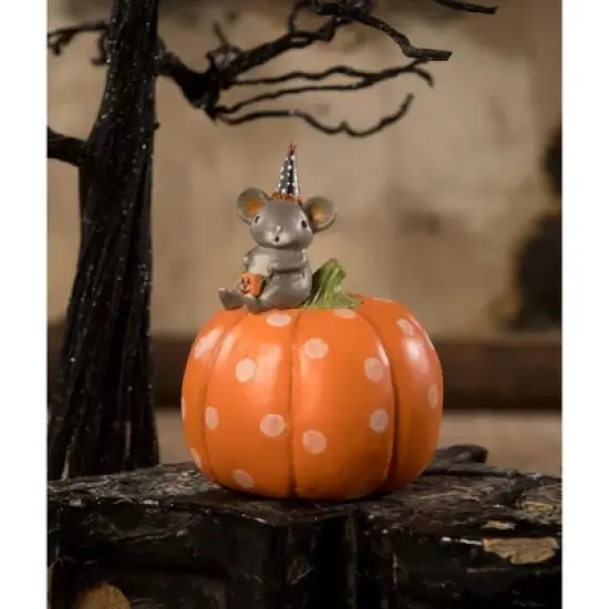 Bethany Lowe 5.0 Inch Halloween Mouse On Pumpkin Halloween Figurine , Lightweight Halloween Decor Jack-O-Lantern Bucket (1PC) image {2}