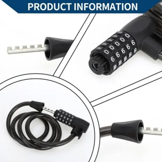 Unique Bargains Extended Bicycle Padlock Spiral Cable Lock Resettable 5 Digit Bike Lock Black image {1}