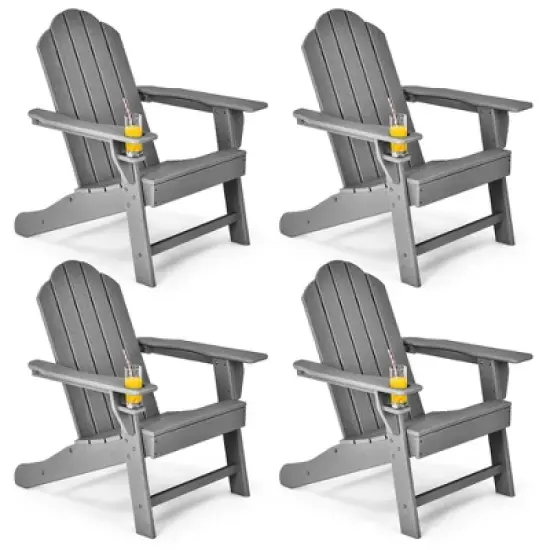 Costway 4PCS Patio Adirondack Chair Weather Resistant Garden Deck W/Cup Holder White\Black\Grey\Turquoise image {8}