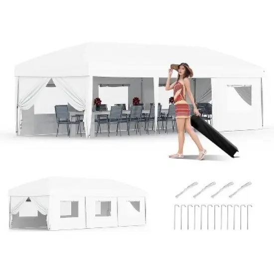 10x30 FT Heavy Duty Canopy Tent with 8 Removable Sidewalls, Portable Roller Bag, 3 Height Settings, 8 Weight Bags, 8 Stakes & 6 Guy Ropes image {12}