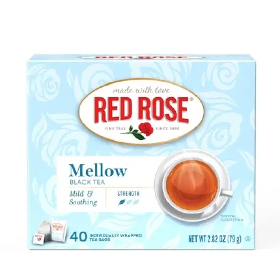 Red Rose Mellow Black Tea Specially Blended for a Mild and Soothing Black Tea with 40 Individually Wrapped Tea Bags Per Box (Pack of 6) image {2}
