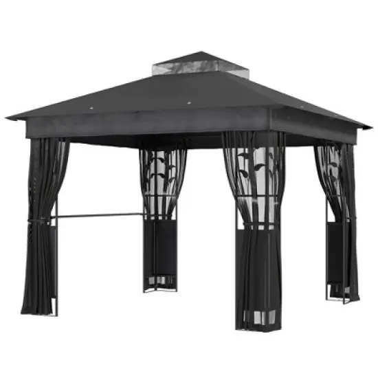 Outsunny&nbsp;10' x 10' Outdoor&nbsp;Gazebo with Shelves and Netting,&nbsp;Double&nbsp;Roof Patio Gazebo Canopy Shelter, UV30+ Protected image {3}