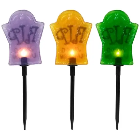 Northlight Lighted R.I.P Tombstone Halloween Outdoor Pathway Markers - 18" - Set of 3 image {7}